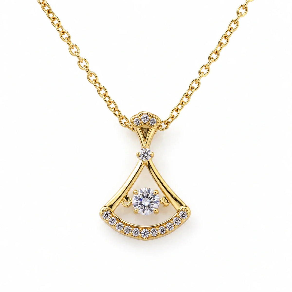 Korean necklaces style guide featuring a gold fan-frame crystal-style pendant necklace