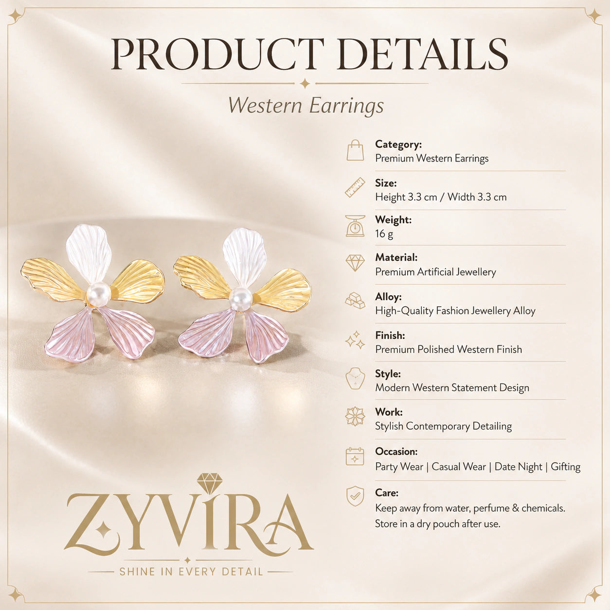 Western Multicolor Lavender Floral Pearl-Style Drop Earrings for Women