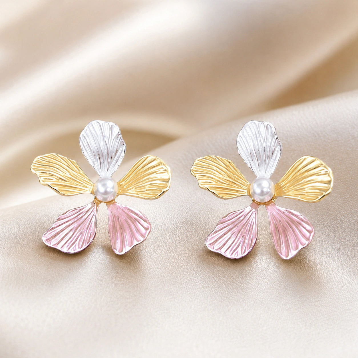 Western Multicolor Pink Floral Pearl-Style Earrings for Women
