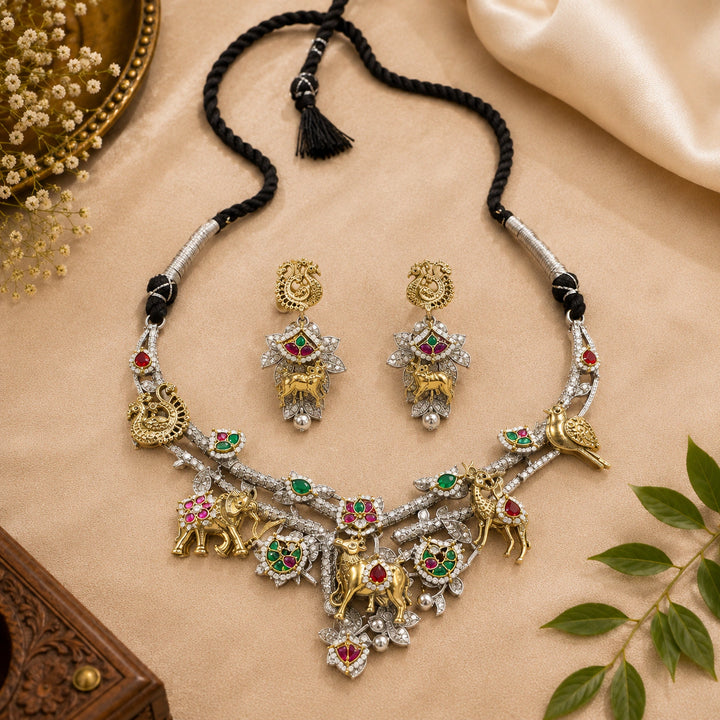 Dual-Tone German Silver Animal & Bird Fusion Necklace