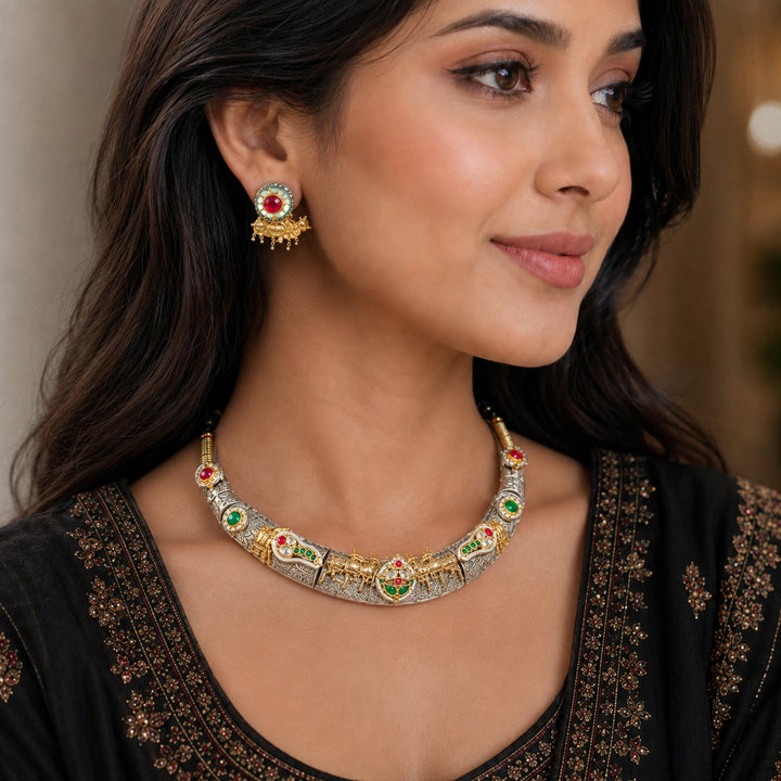 Antique Dual-Tone German Silver Multicolor Collar Necklace Set