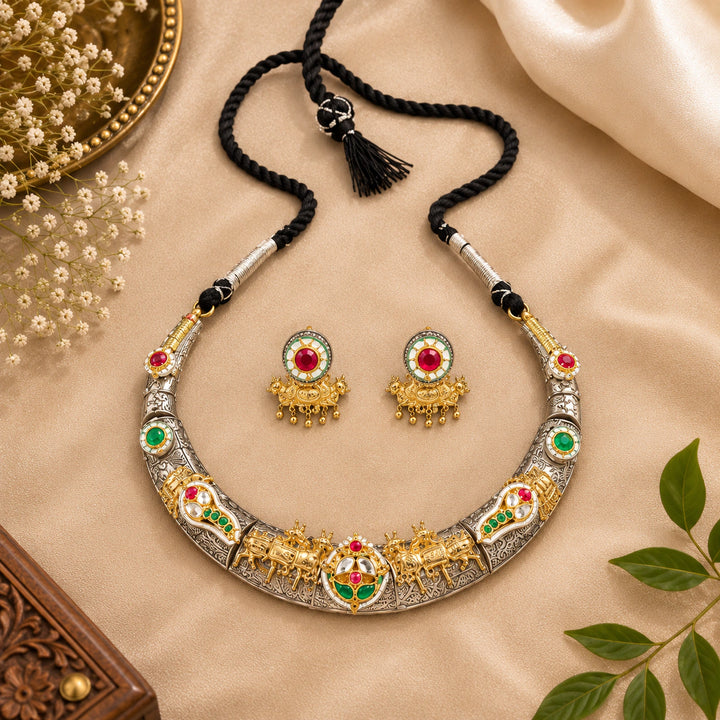 Antique Dual-Tone German Silver Multicolor Collar Necklace Set