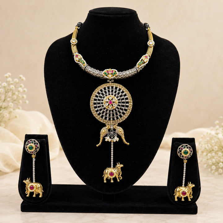 Dual-Tone German Silver Mandala Elephant Necklace Set