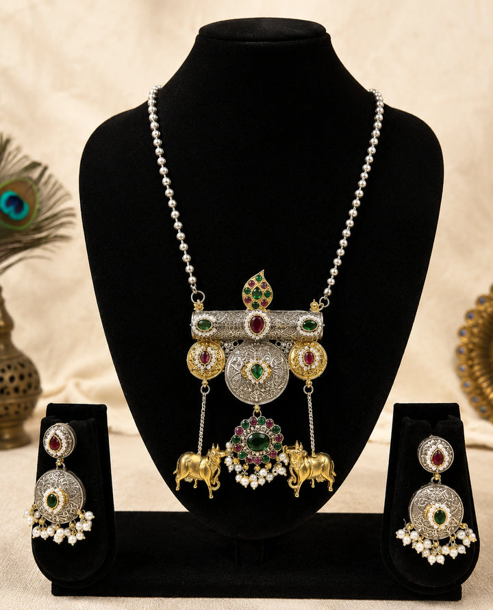 Dual-Tone German Silver Elephant Medallion Statement Necklace