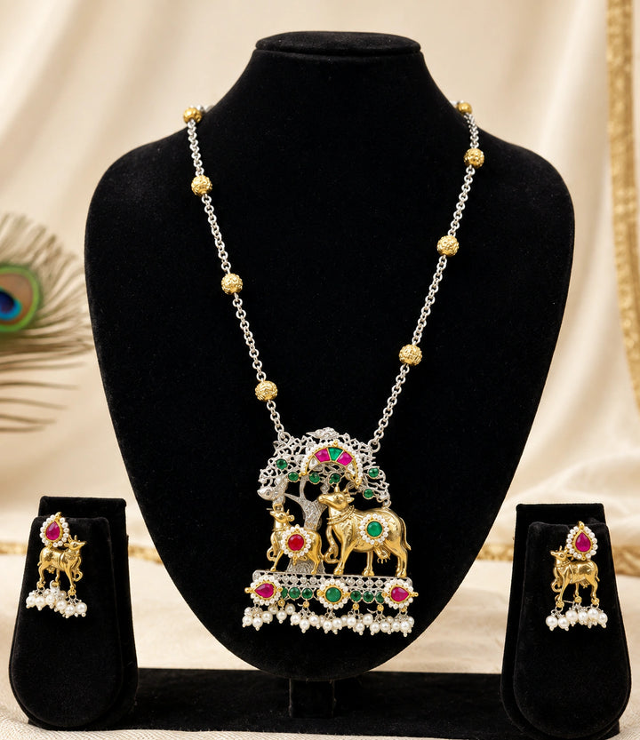 Dual-Tone German Silver Deer Motif Statement Necklace Set