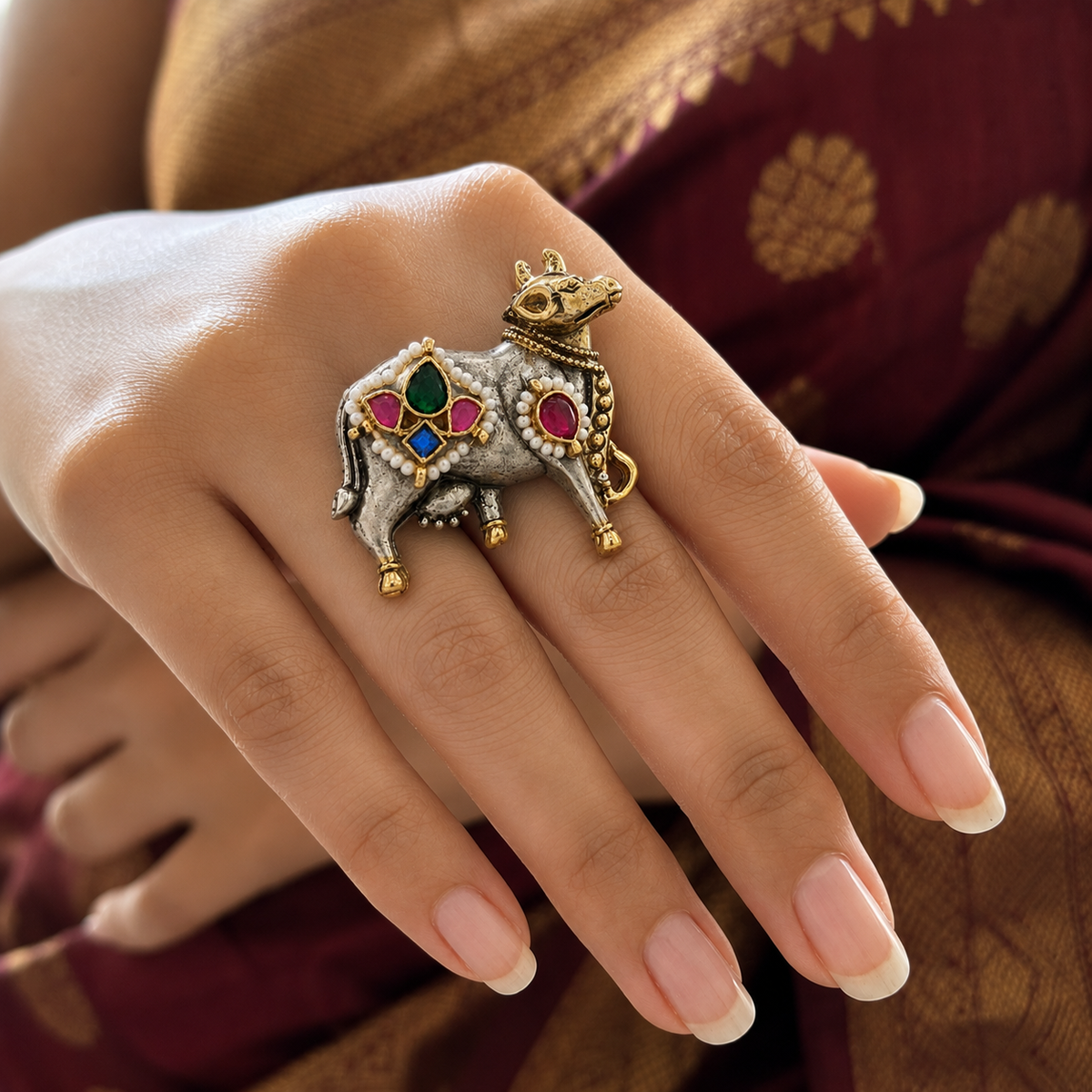 Two-Tone Multicolor Cow Statement Ring