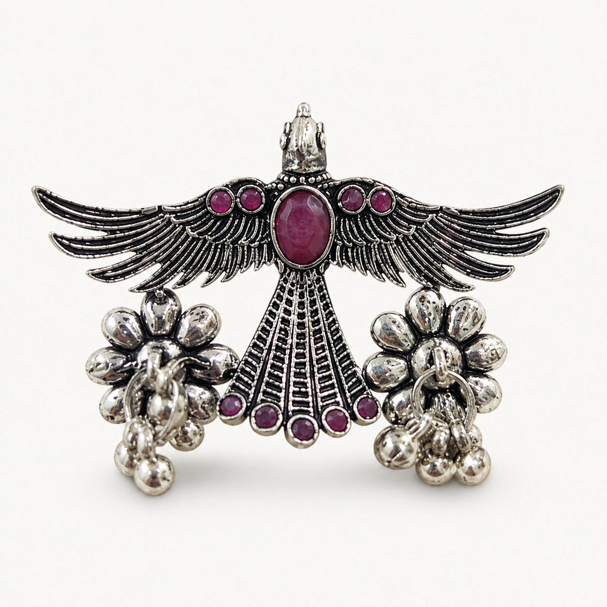 Maroon Stone Winged Bird Statement Ring