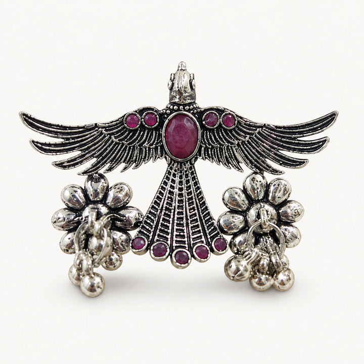 Maroon Stone Winged Bird Statement Ring