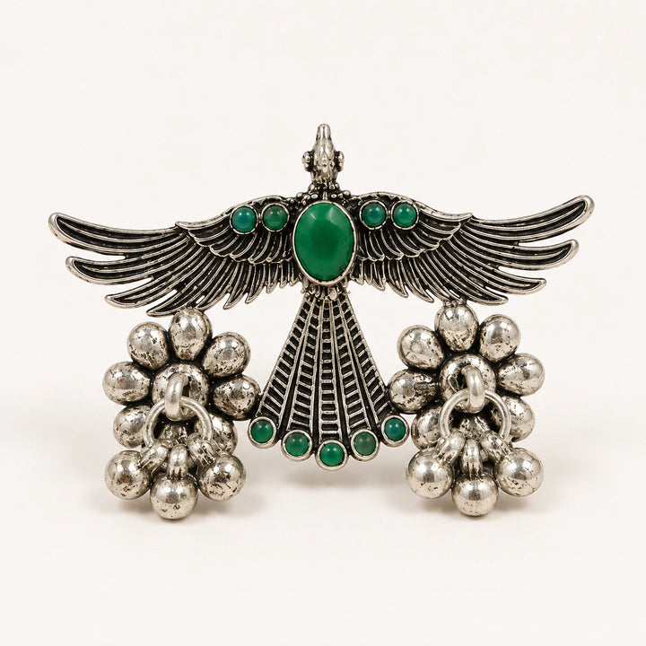 Green Winged Bird Antique Silver Statement Ring