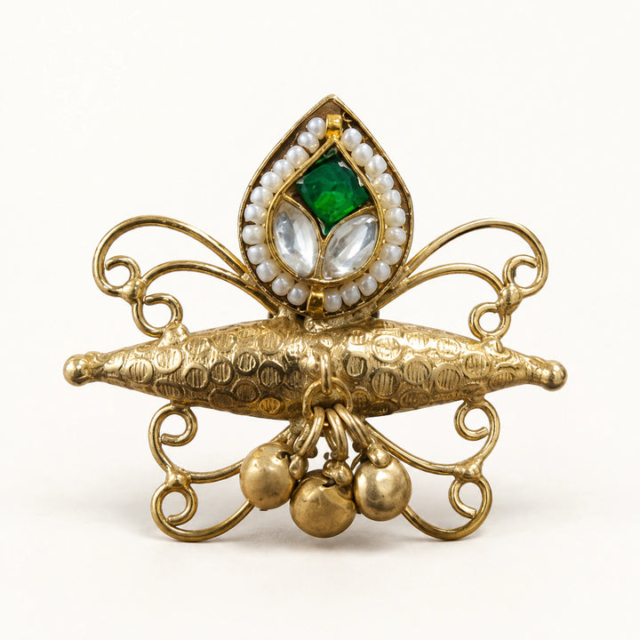 Green Pearl-Style Teardrop Filigree Statement Ring