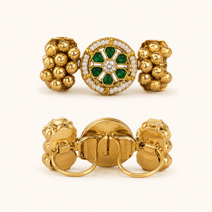 Gold-Tone Green Floral Pearl-Style Cluster Statement Ring
