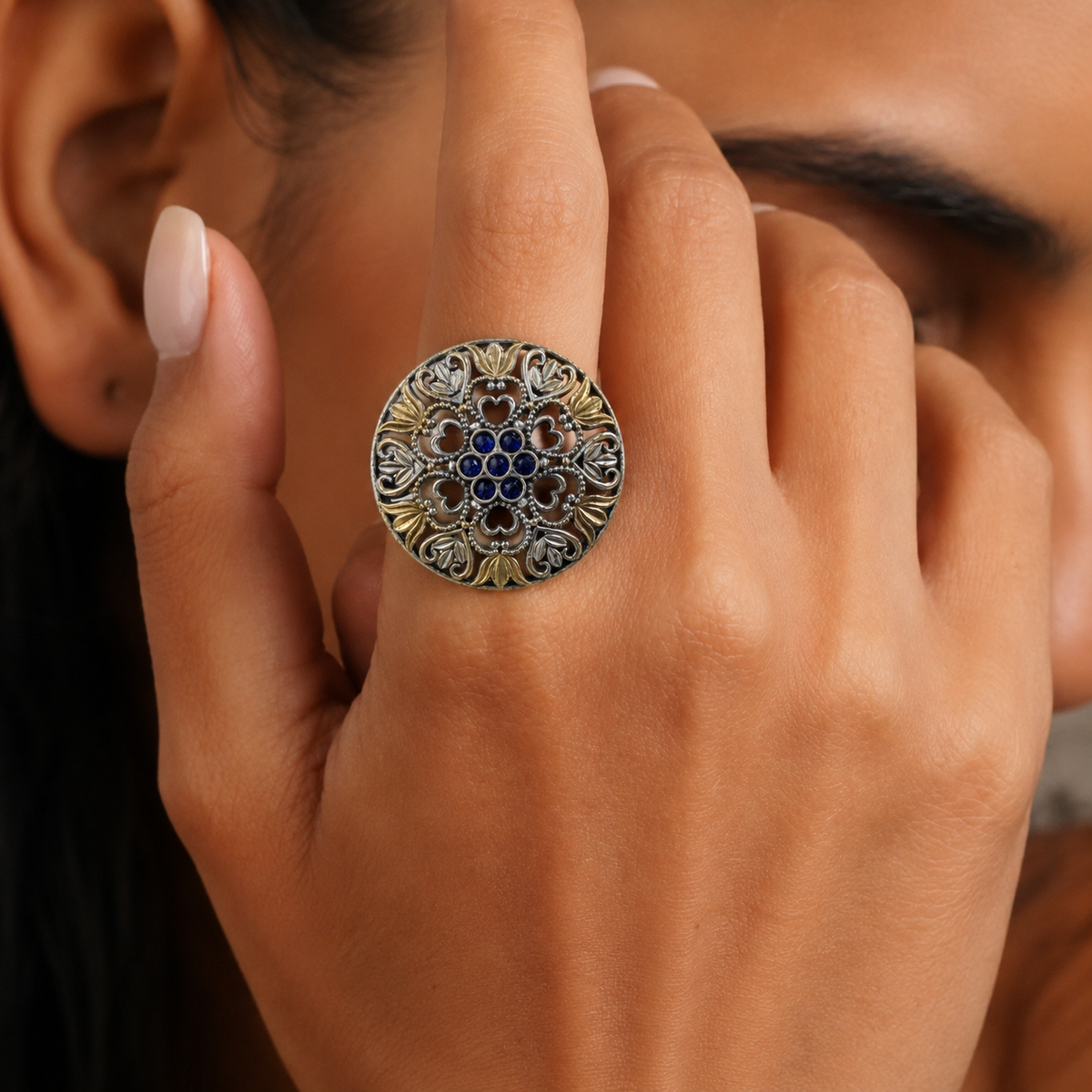 Two-Tone Floral Openwork Statement Ring