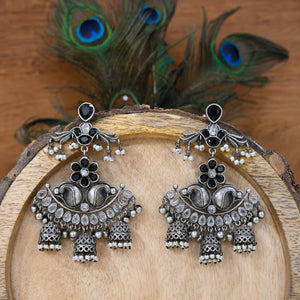Alternate product view of antique German silver black pearl chandelier earrings
