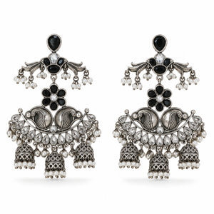 Antique German silver black pearl-style chandelier earrings