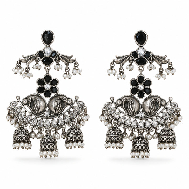 Antique German silver black pearl-style chandelier earrings