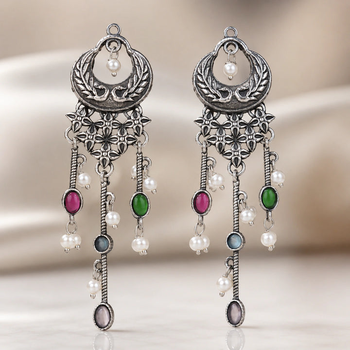 Antique German silver multicolor pearl-style chandelier earrings