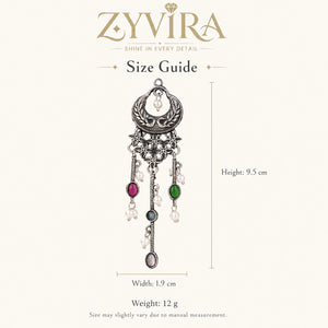 Size guide showing the proportions of multicolor pearl chandelier earrings