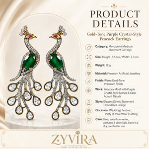 Close-up of green crystal-style accents and antique peacock detailing