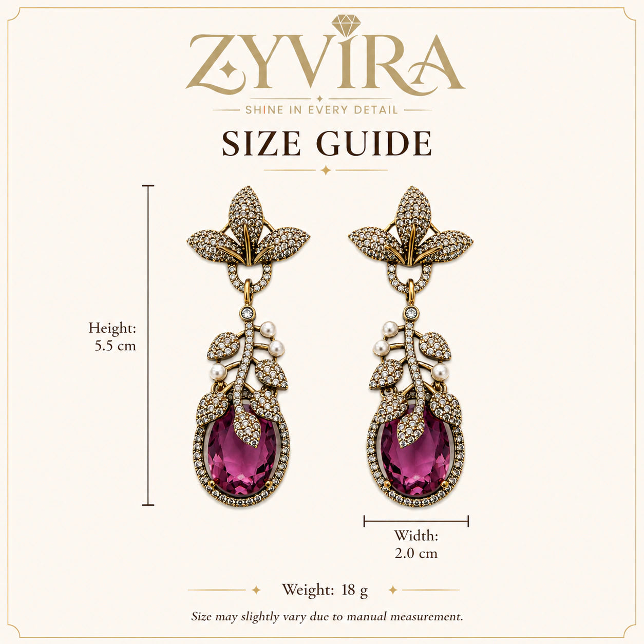 Close-up of purple crystal-style accents and antique leaf detailing