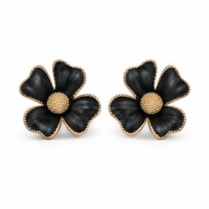 Western black gold floral statement earrings