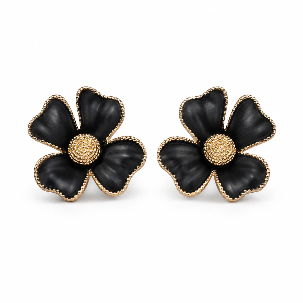 Western black gold floral statement earrings