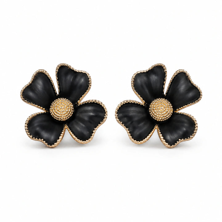 Western black gold floral statement earrings