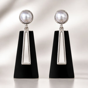 Western black pearl-style geometric dangle earrings