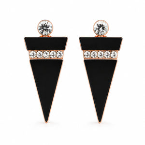 Close-up of black geometric panels and crystal-style accents
