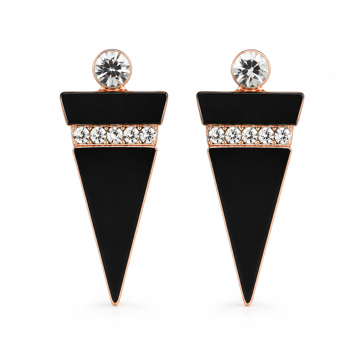 Close-up of black geometric panels and crystal-style accents