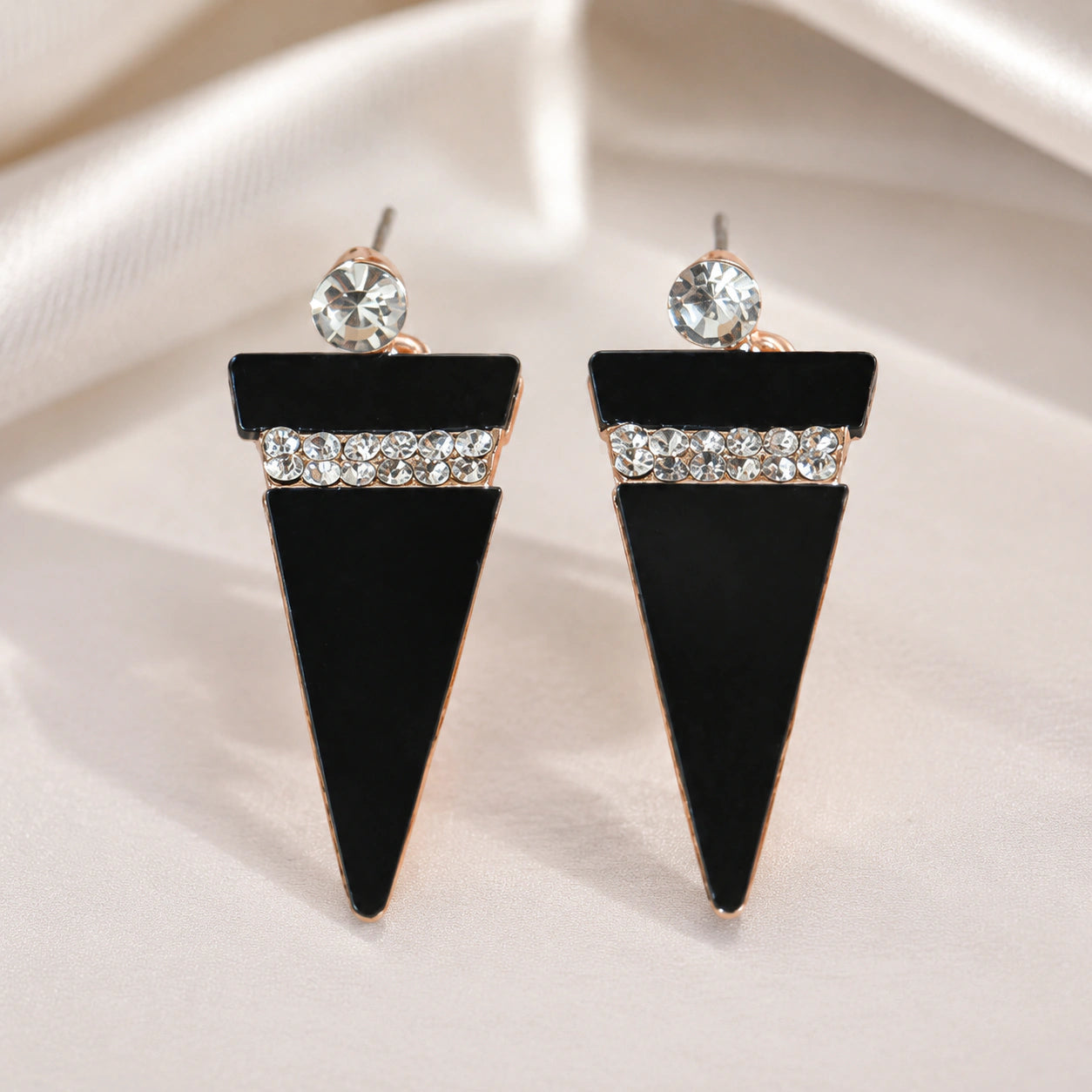 Western black rose-gold crystal geometric drop earrings