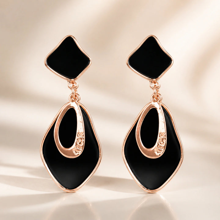 Black rose-gold finish geometric dangle earrings