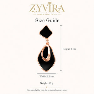 Size guide showing the proportions of black geometric earrings