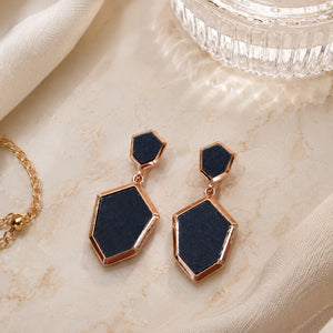 Alternate product view of black rose-gold geometric earrings