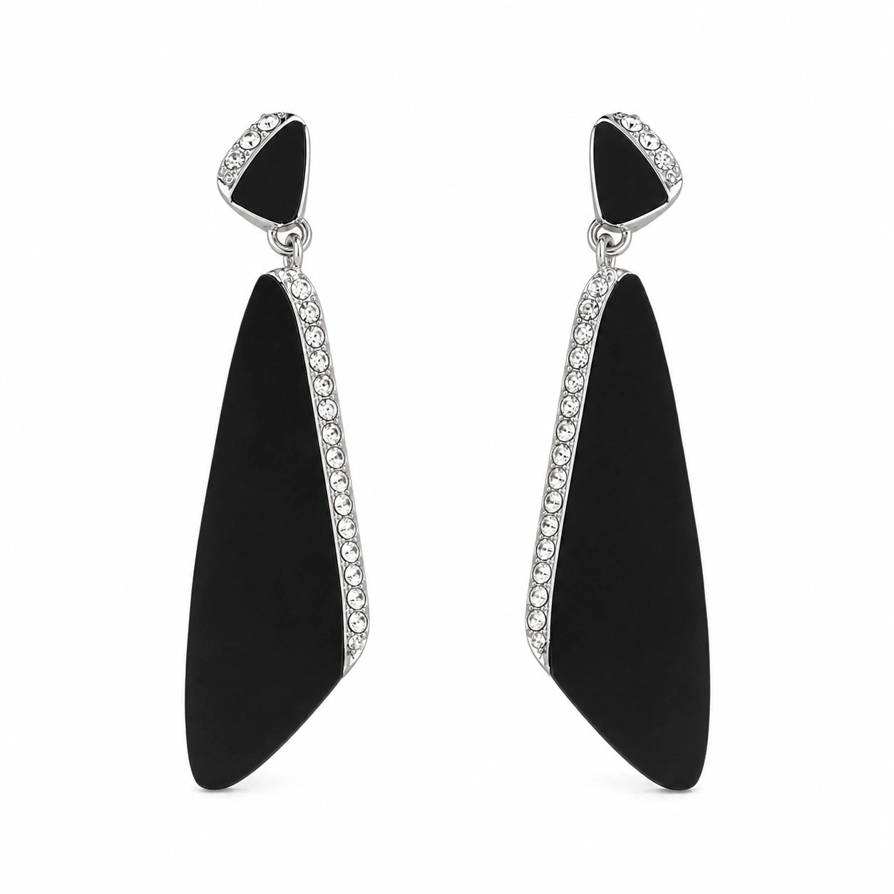 Western black silver-tone crystal geometric dangle earrings