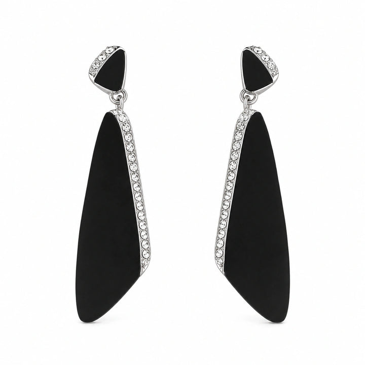 Western black silver-tone crystal geometric dangle earrings