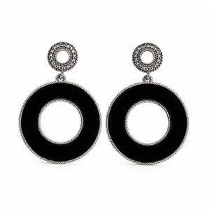 Close-up of black silver panels and open-centre hoop detailing