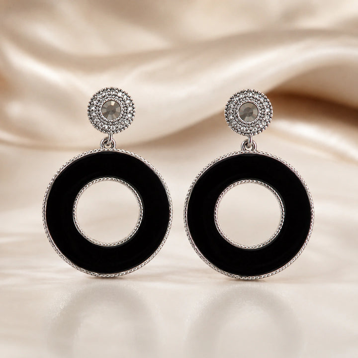 Black silver open-centre Western hoop earrings