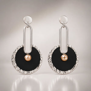 Western black silver pearl-style statement dangle earrings