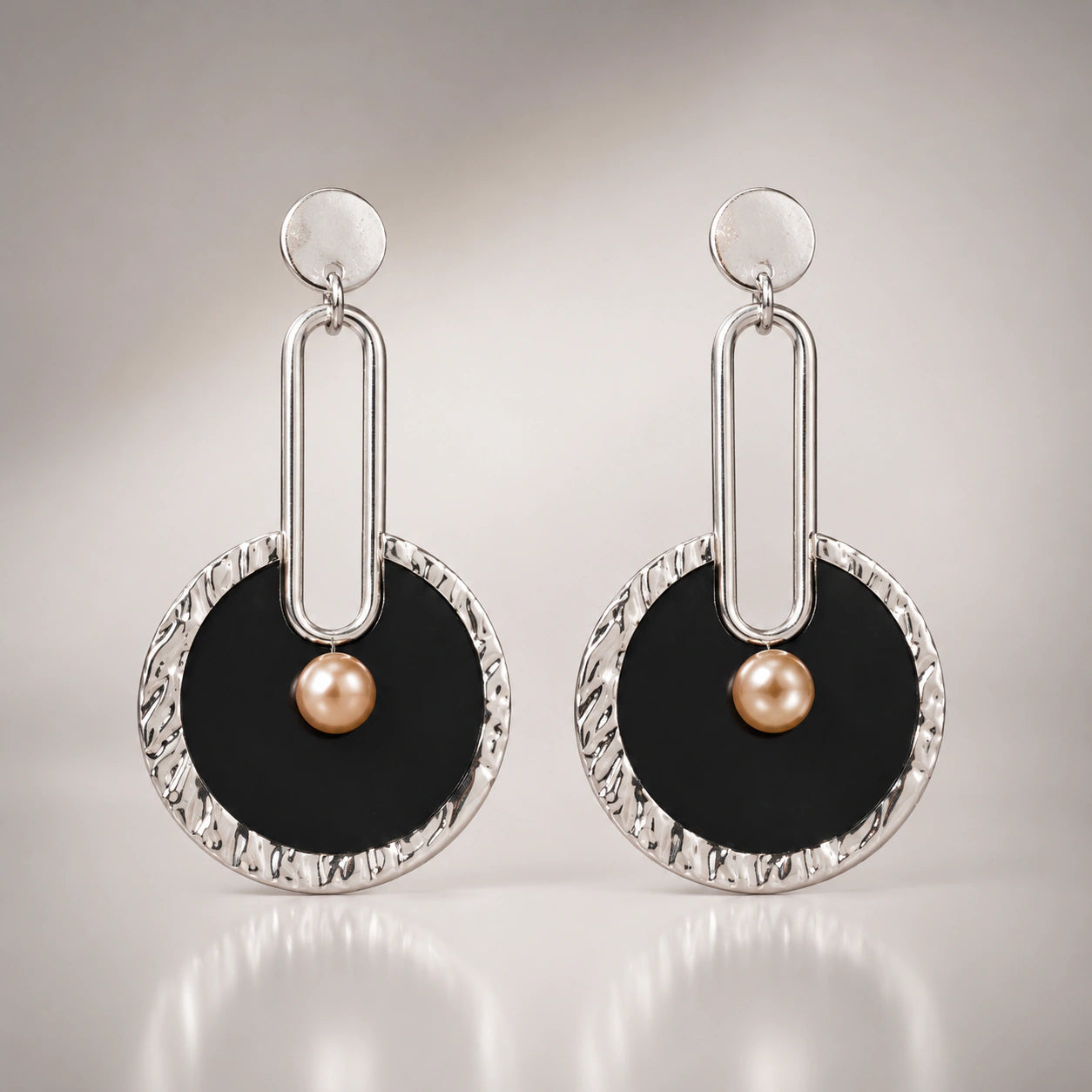 Western black silver pearl-style statement dangle earrings