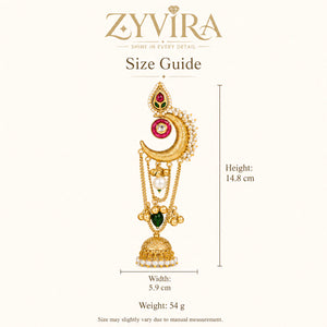 Size guide showing the statement proportions of brass-gold chandbali jhumka earrings
