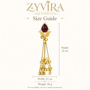 Size guide showing the proportions of maroon Kundan pearl chandelier earrings