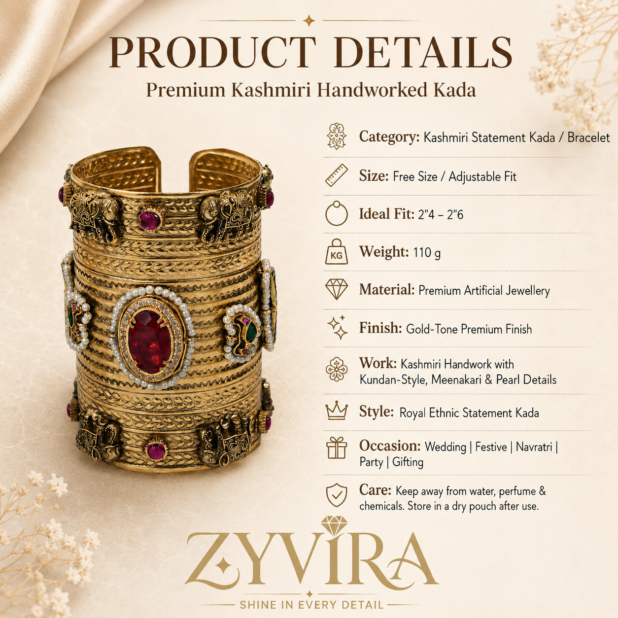 Detailed view of the red Kundan stone setting