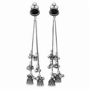 Alternate product view of German silver black pearl-style jhumka earrings