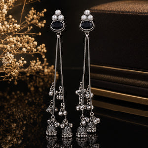 German silver black pearl-style jhumka dangle earrings