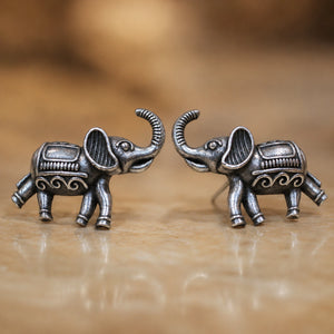 German silver antique elephant stud earrings