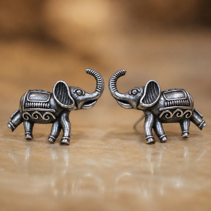 German silver antique elephant stud earrings