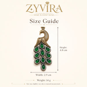 Size guide showing the proportions of green peacock chandelier earrings
