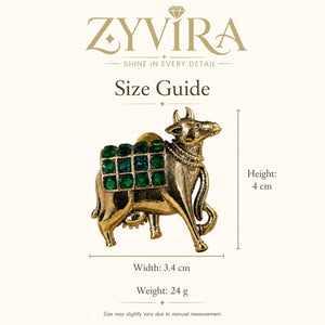 Size guide showing the proportions of green-stone cow-motif earrings