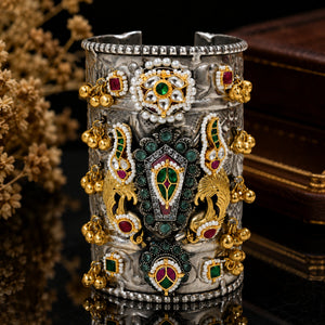 German silver multicolor Kundan bird-motif handwork kada