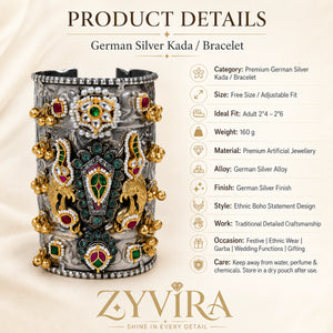 Size guide showing the proportions of the German silver Kundan handwork kada